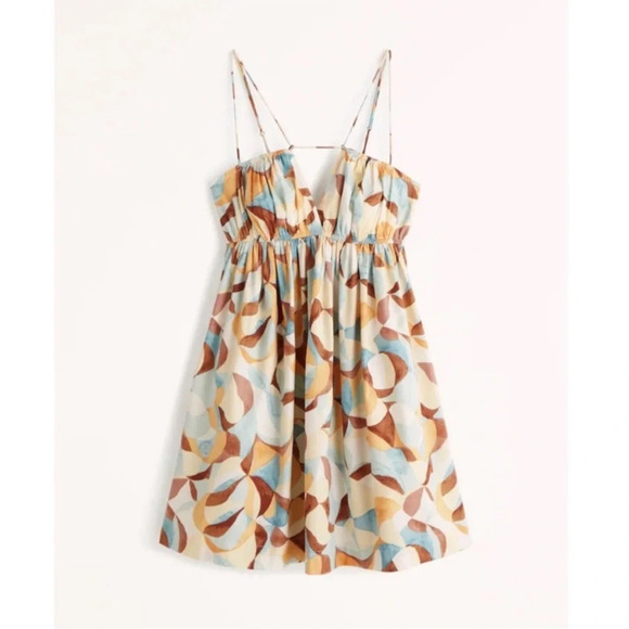 Abercrombie & Fitch Abstract Printed Dress Strappy Size Medium Brown Orange Blue - Picture 6 of 16